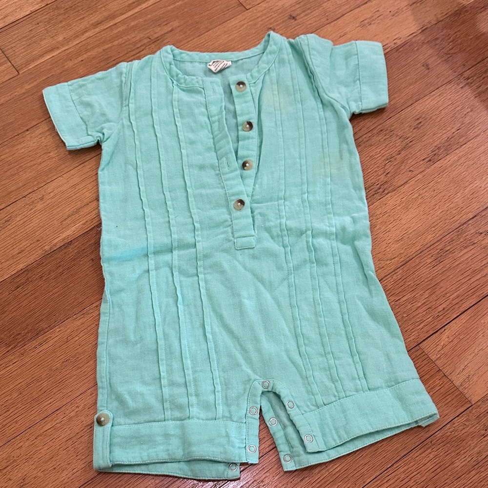kate quinn Mint Green Short Sleeve Baby Romper